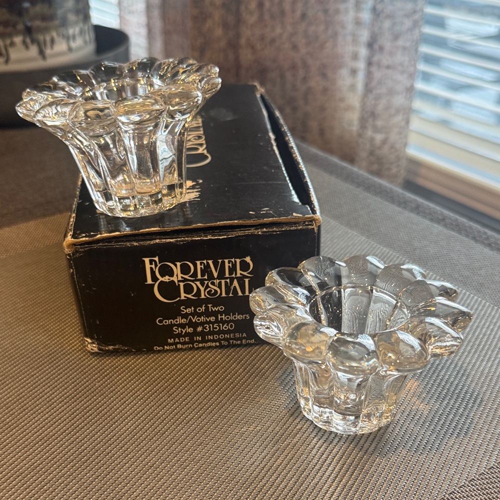 Vintage Set Of 2 FOREVER CRYSTAL Candle/Votive Holders